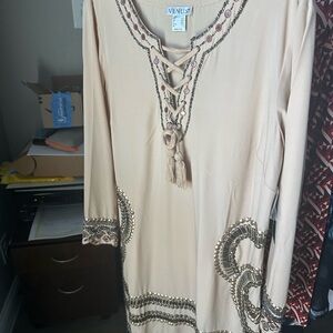 VENUS Tan Dress with Embellishments